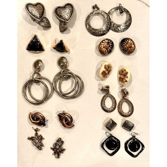 Unbranded Jewelry - LOT 10 PAIRS SILVER COPPER POST & CLIP ON ENAMEL RHINESTONE DANGLE EARRINGS EUC